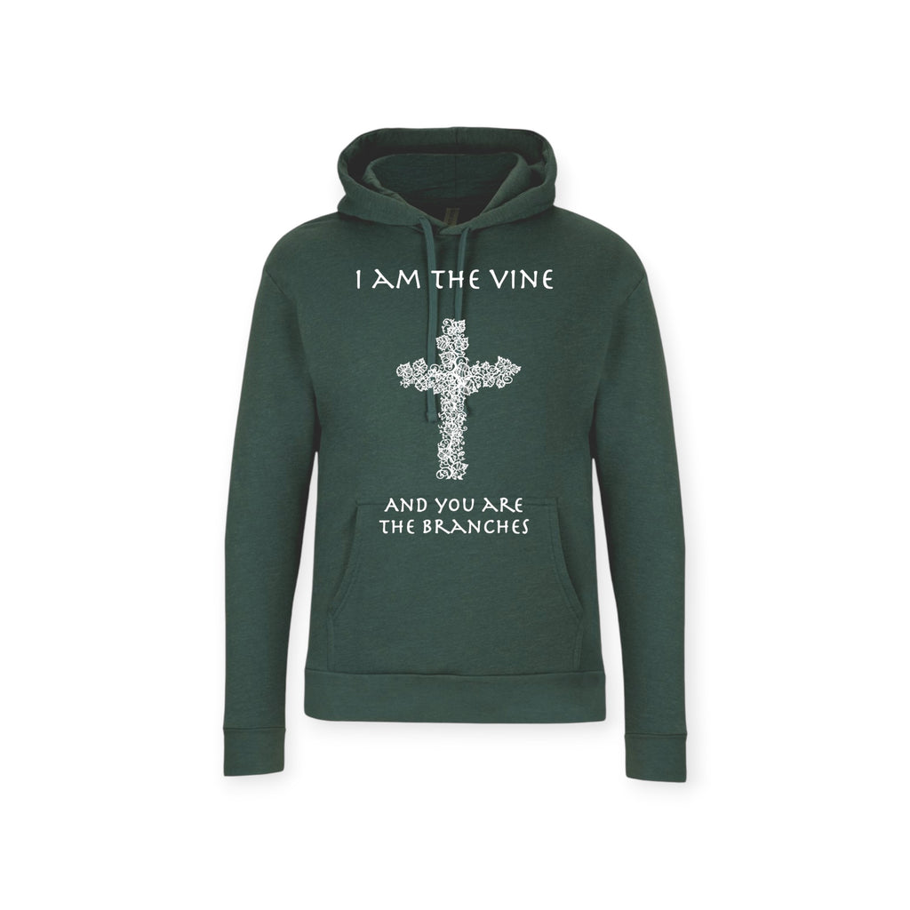 CROSS AND VINE (JOHN 15:5) HOODED SWEATHSHIRT
